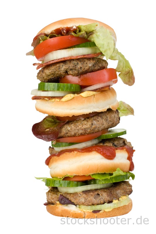 IMG_9581_burger.jpg - a home made quadruple hamburger isolated on white background